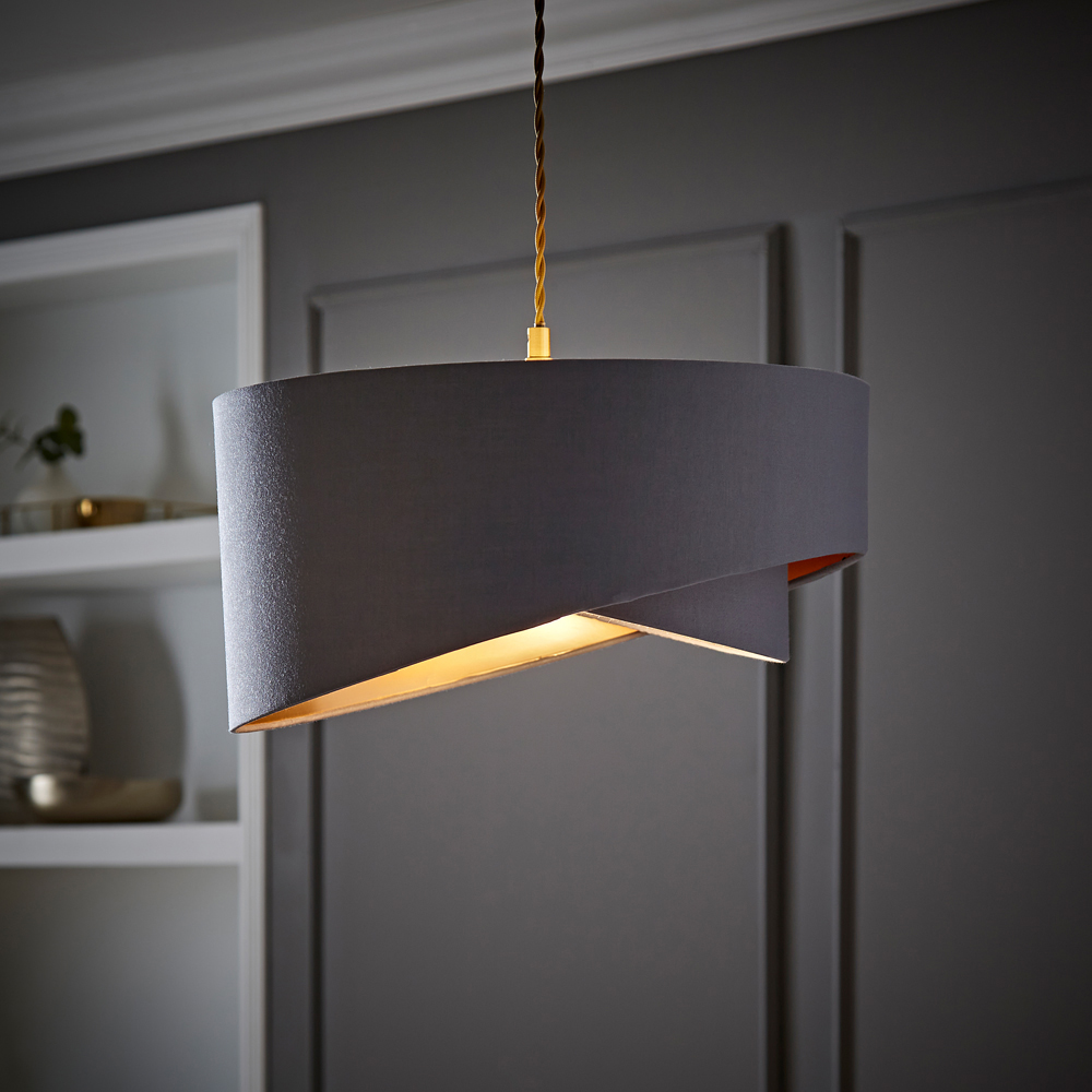 ValueLights Trekan 2 Layer Grey with Metallic Copper Inner Pendant Lamp Shade 40cm Image 6