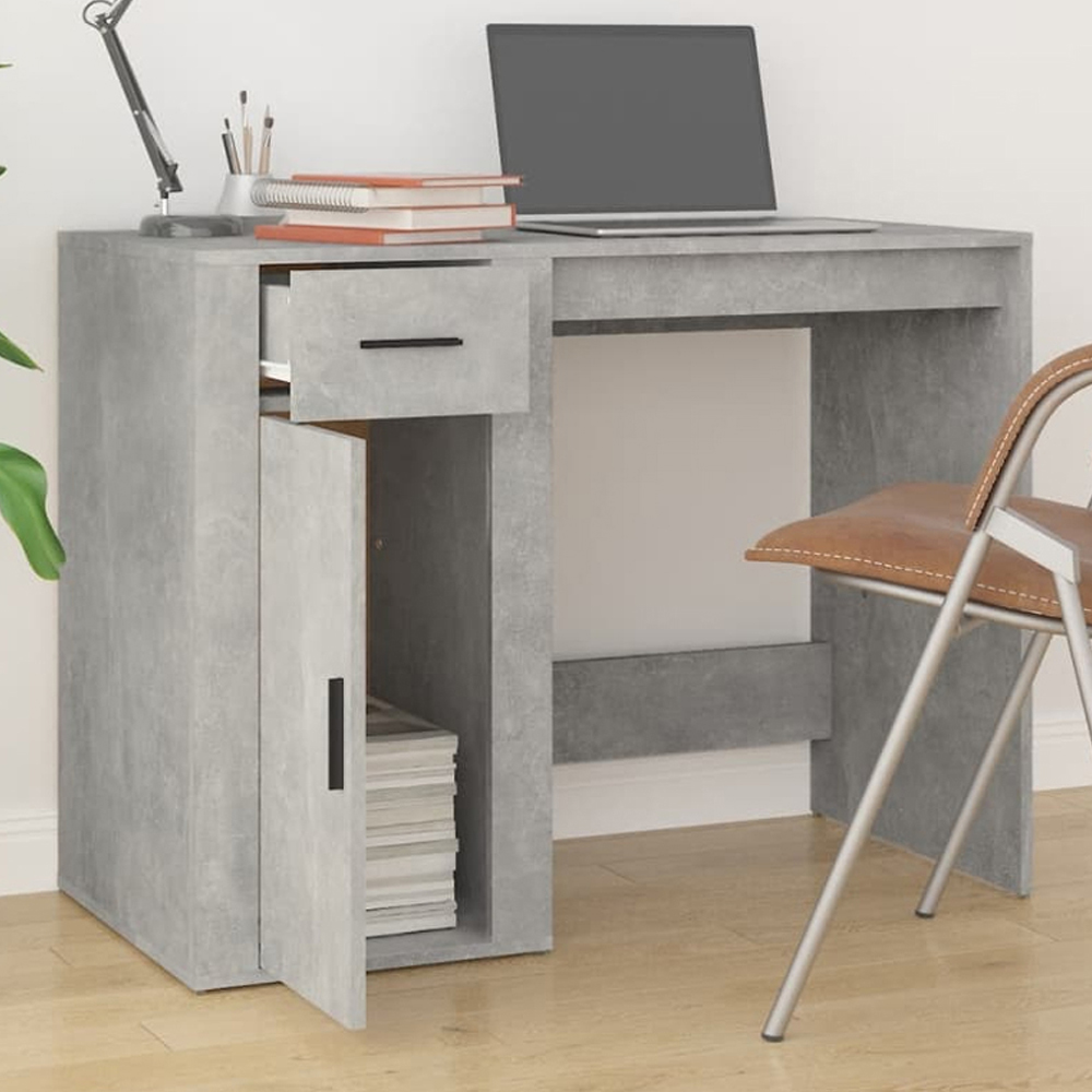vidaXL Single Door Single Drawer Computer Desk Concrete Grey Image 1
