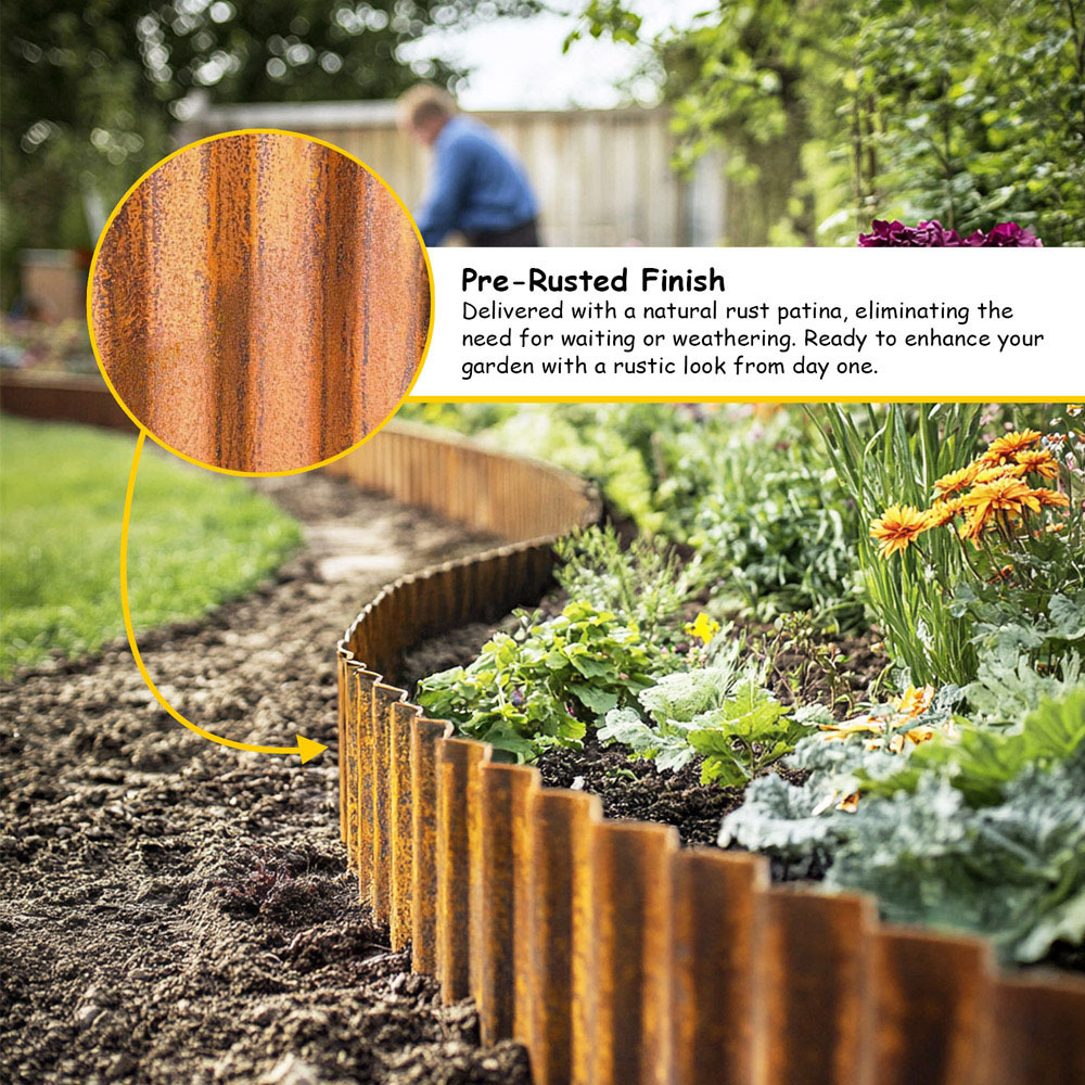 Nicoman Pre Rust Corrugated Metal Lawn Edging Garden Border Roll 5m Image 6