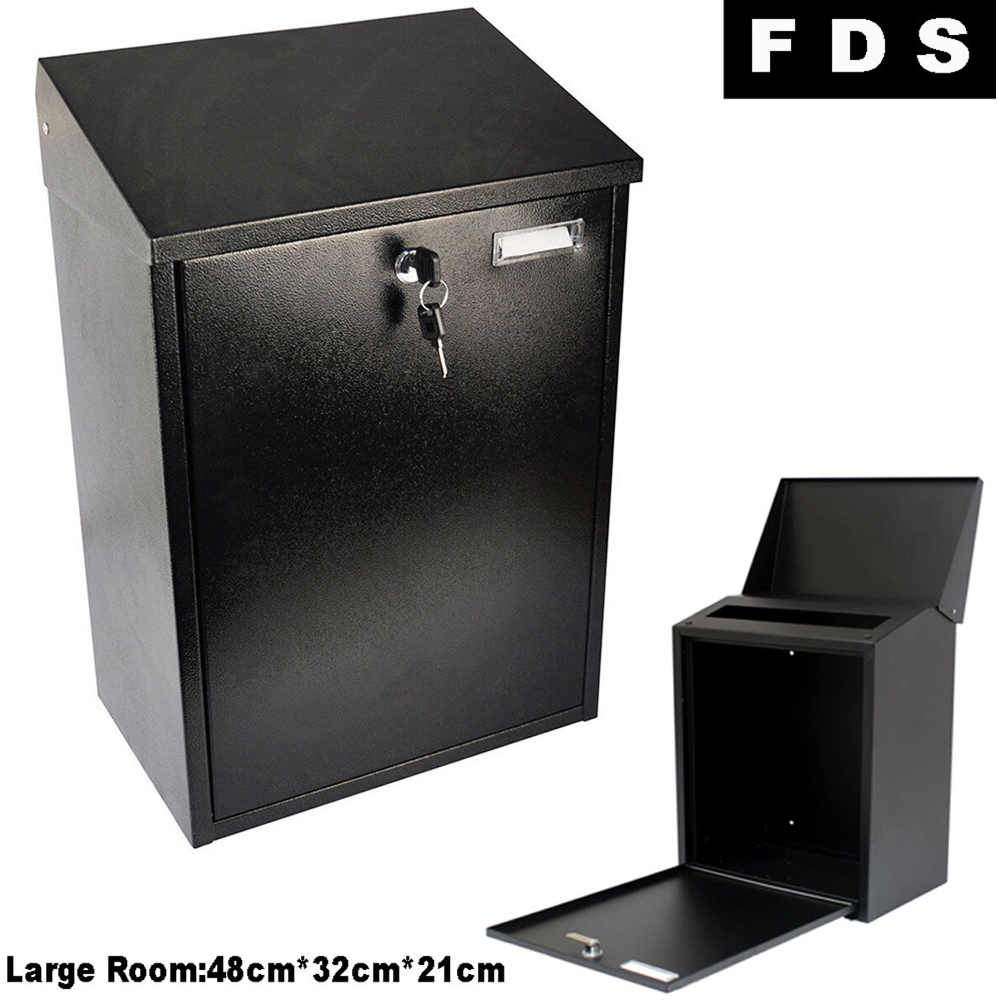 Costway Black Wall Mounted Steel Lockable Letter Box Image 9