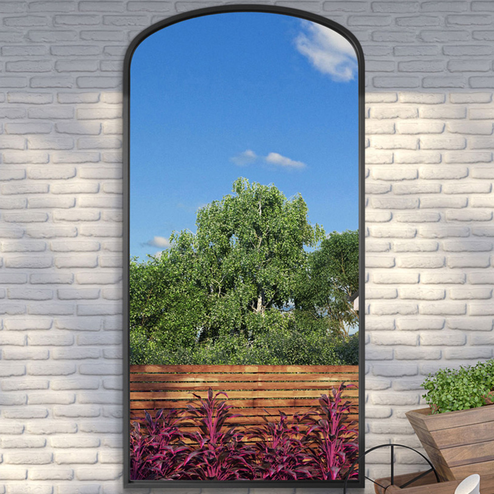 MirrorOutlet The Angustus Black Metal Arched Garden Wall Mirror 200 x 100cm Image 2