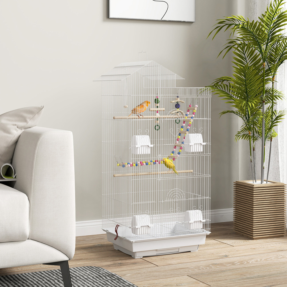 PawHut White Bird Cage with Toys and Tray Image 2