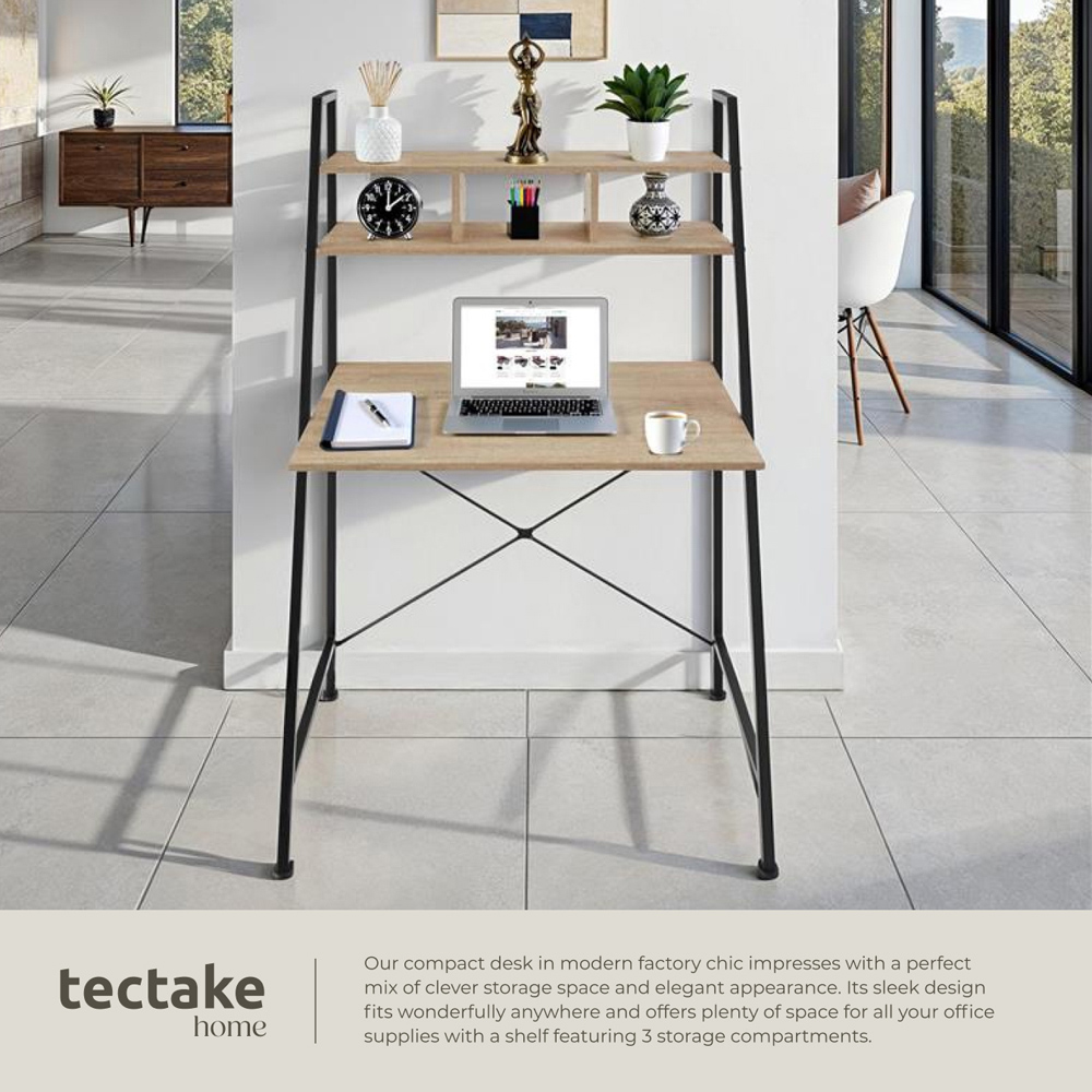tectake Exeter Oak Sonoma Desk with Overhead Shelf Image 3