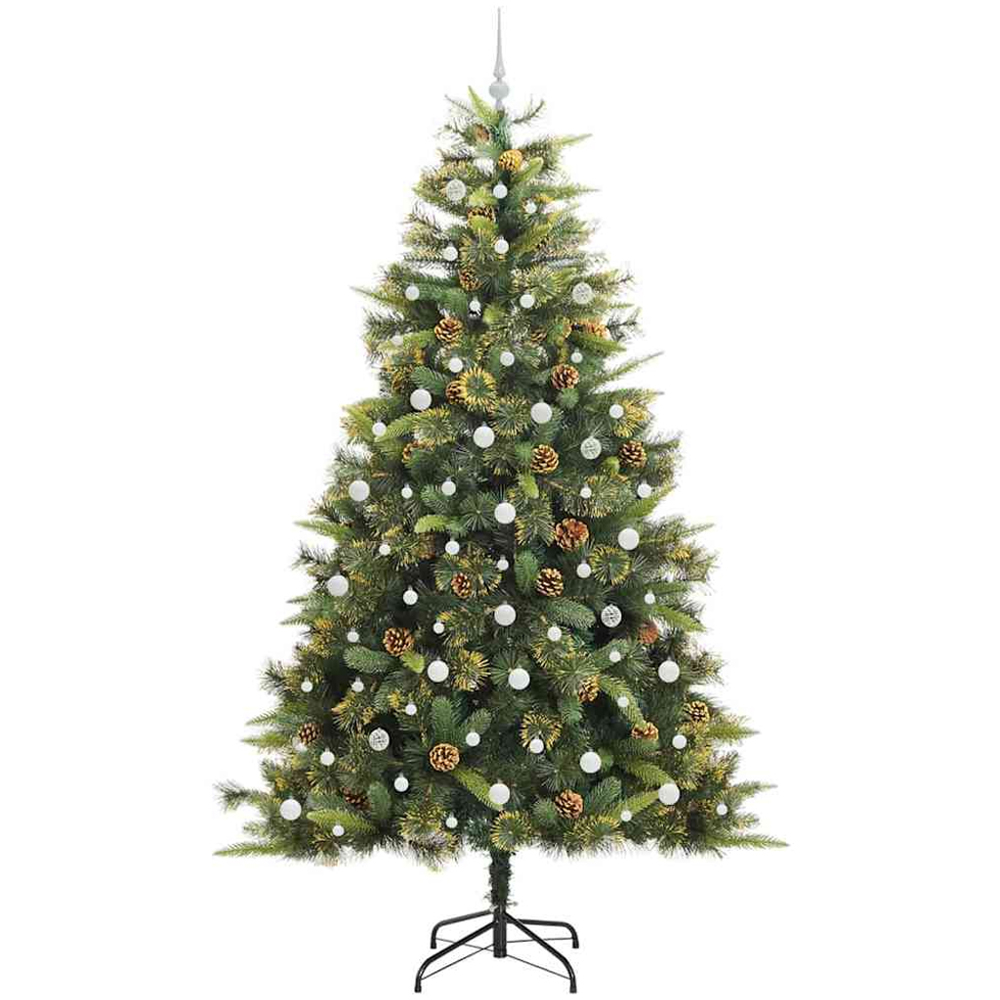 vidaXL Pre-Lit White Baubles and Pinecones Green Artificial Christmas Tree 8ft Image 4