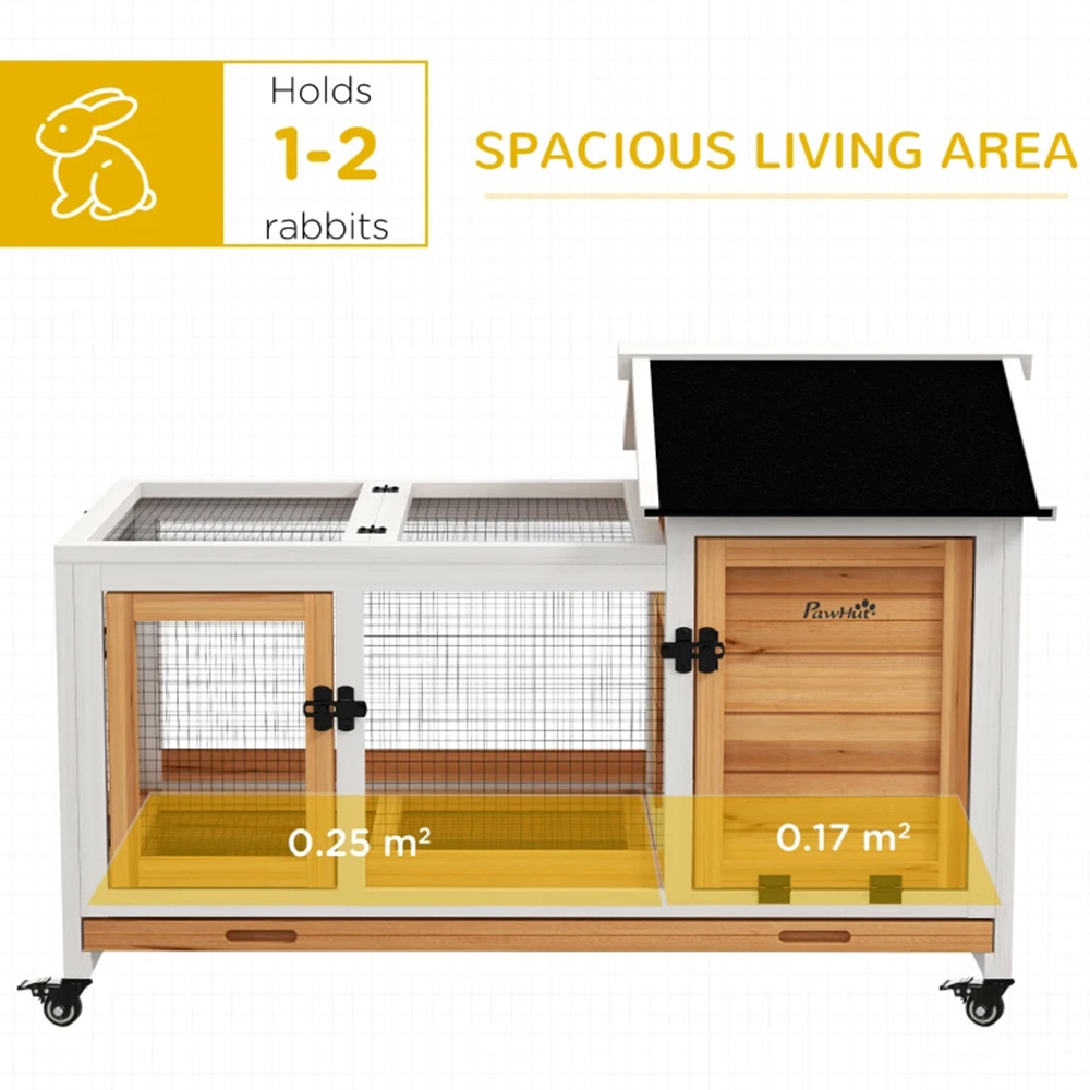 PawHut Wooden Pet Rabbit Hutch Yellow Image 3