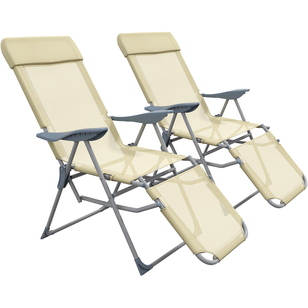 Outsunny Set of 2 Beige Reclining Outdoor Sun Loungers Image 2