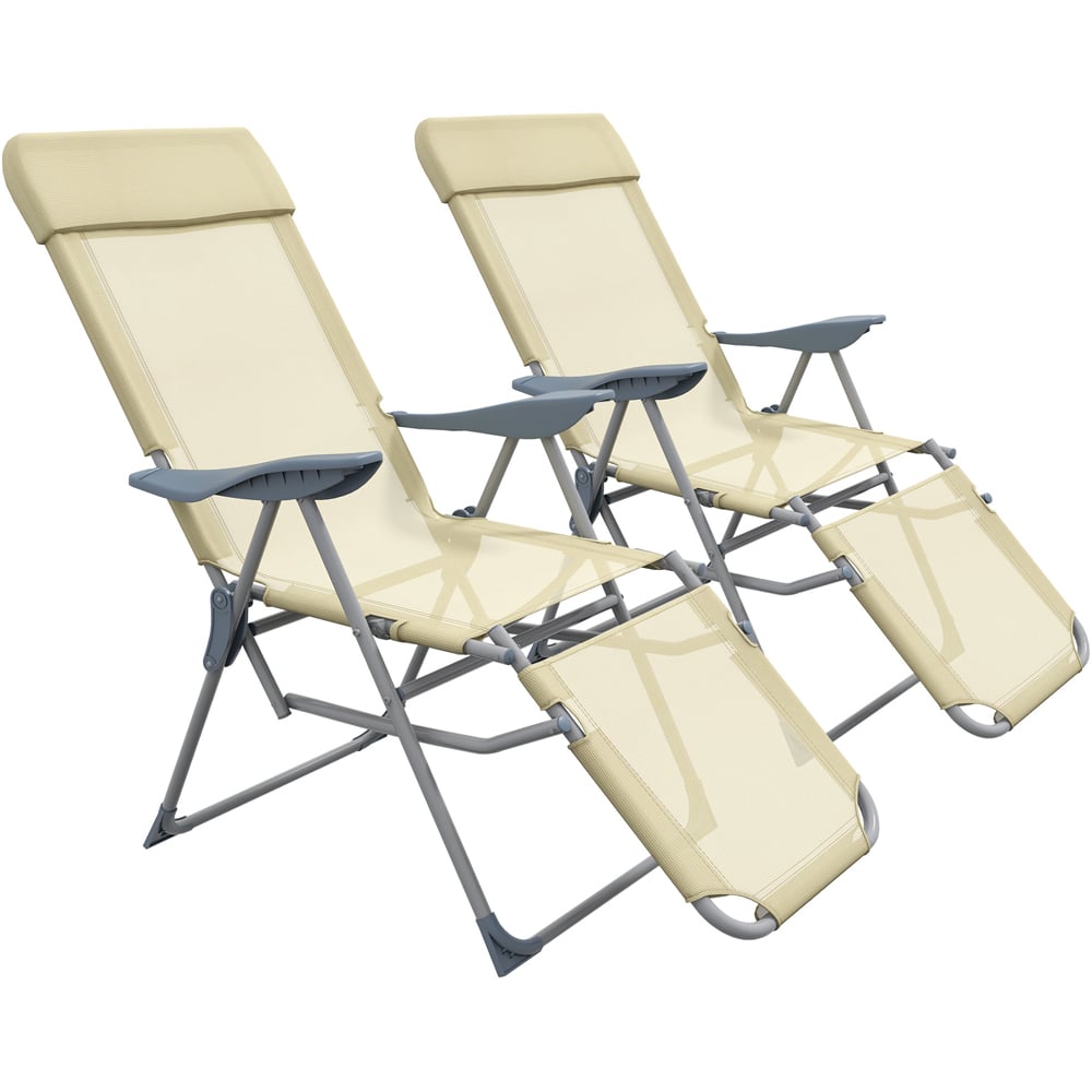 Outsunny Set of 2 Beige Reclining Outdoor Sun Loungers Image 2