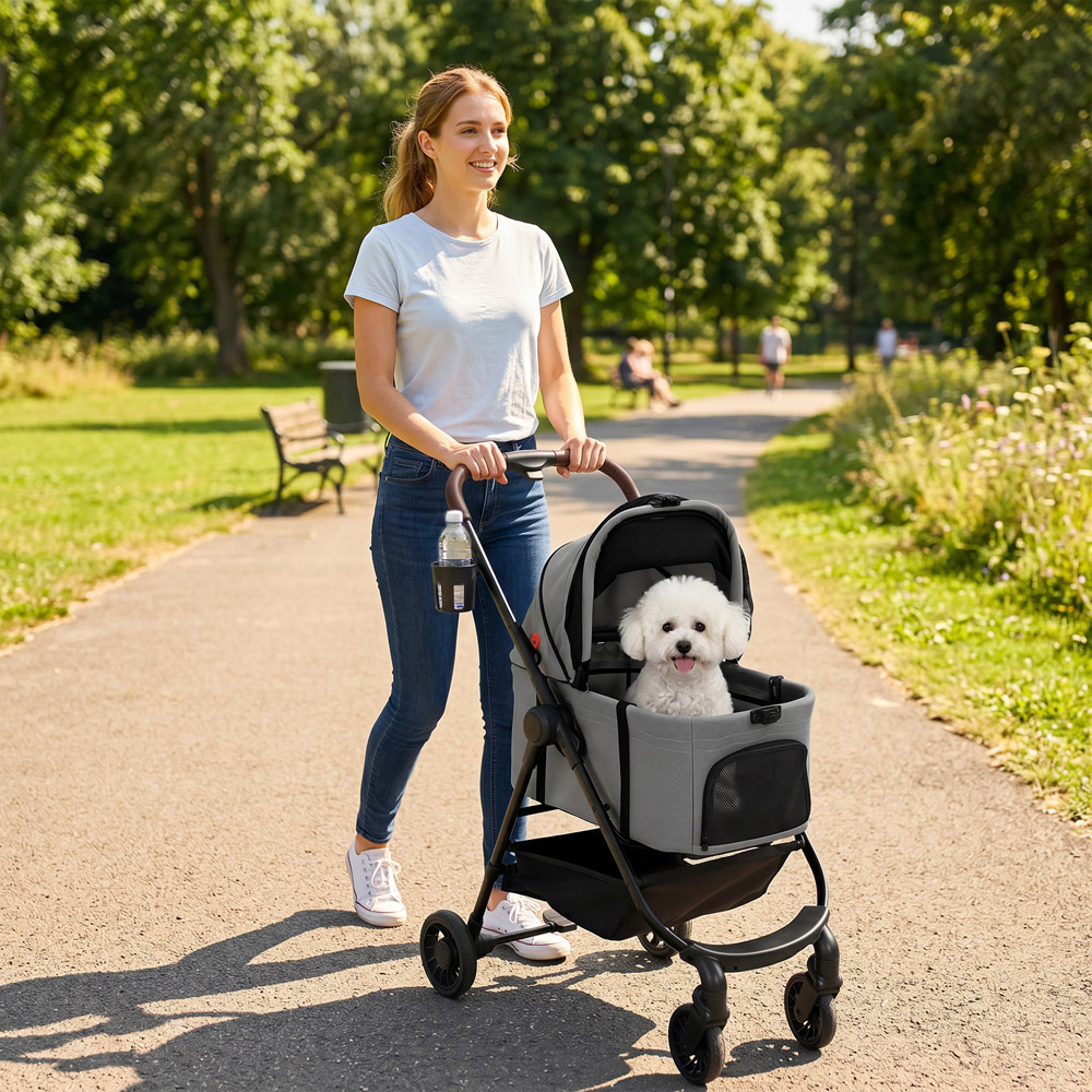 PawHut 3-in-1 Grey Small Foldable Dog Stroller Image 2