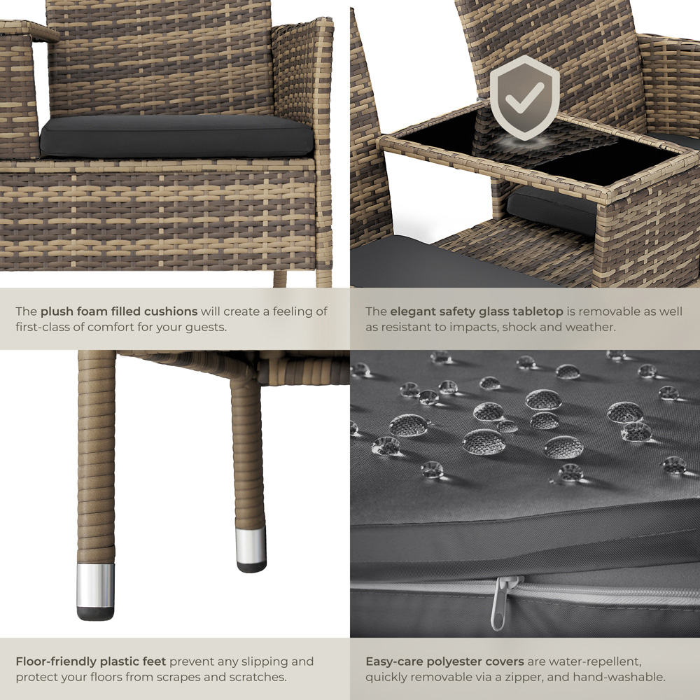 tectake Narbonne 2 Seater Nature and Dark Grey Garden Bench Image 5