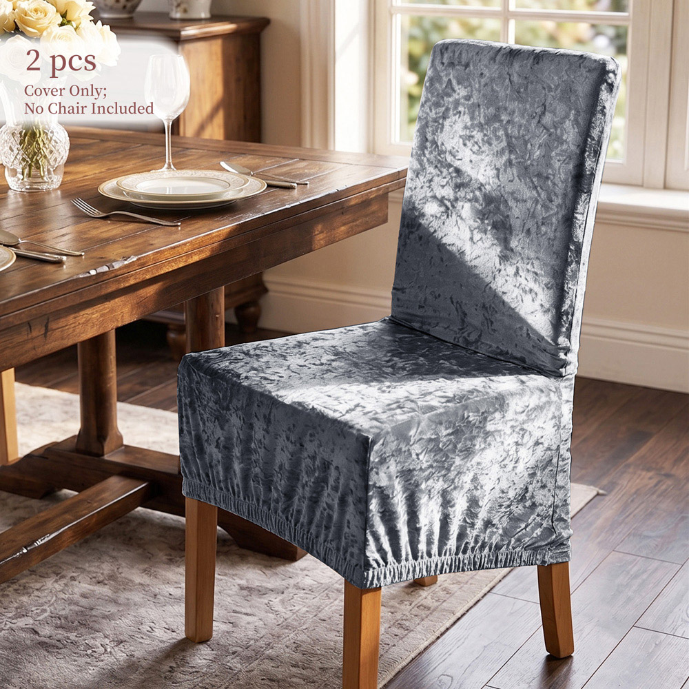 Living and Home Grey Dining Chair Cover with Elastic Band Set of 2 Image 2