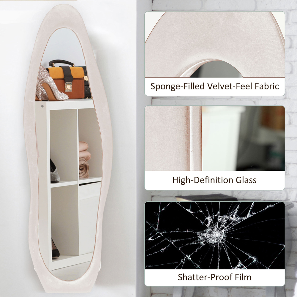 Portland Light Pink Velvet Frame Irregular Full Length Mirror 160 x 50cm Image 8