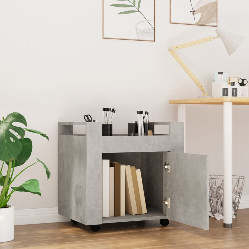vidaXL Single Door Single Shelf Concrete Grey Wooden Desk Trolley Image 9