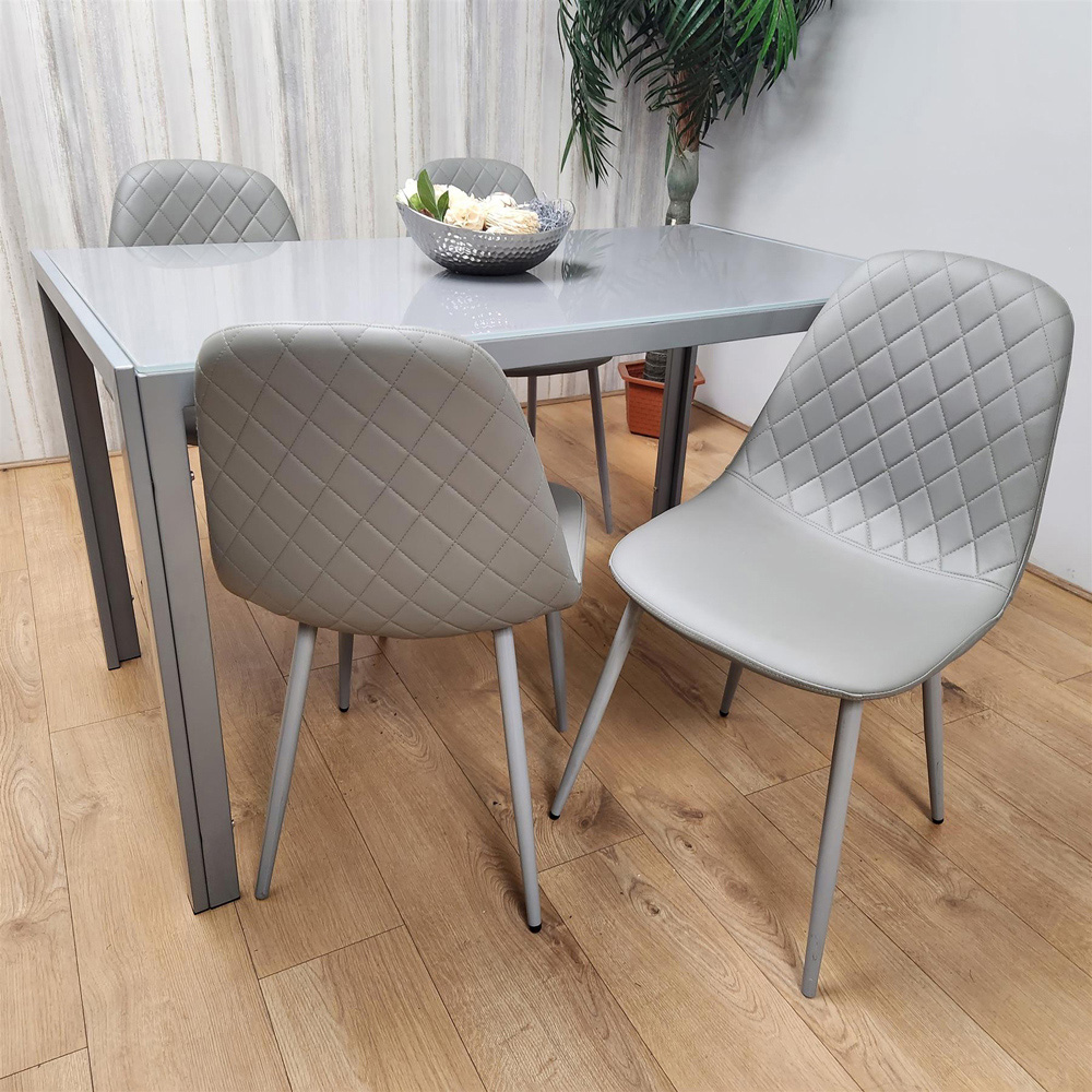 Portland Leather and Glass 4 Seater Dining Set Grey Image 2