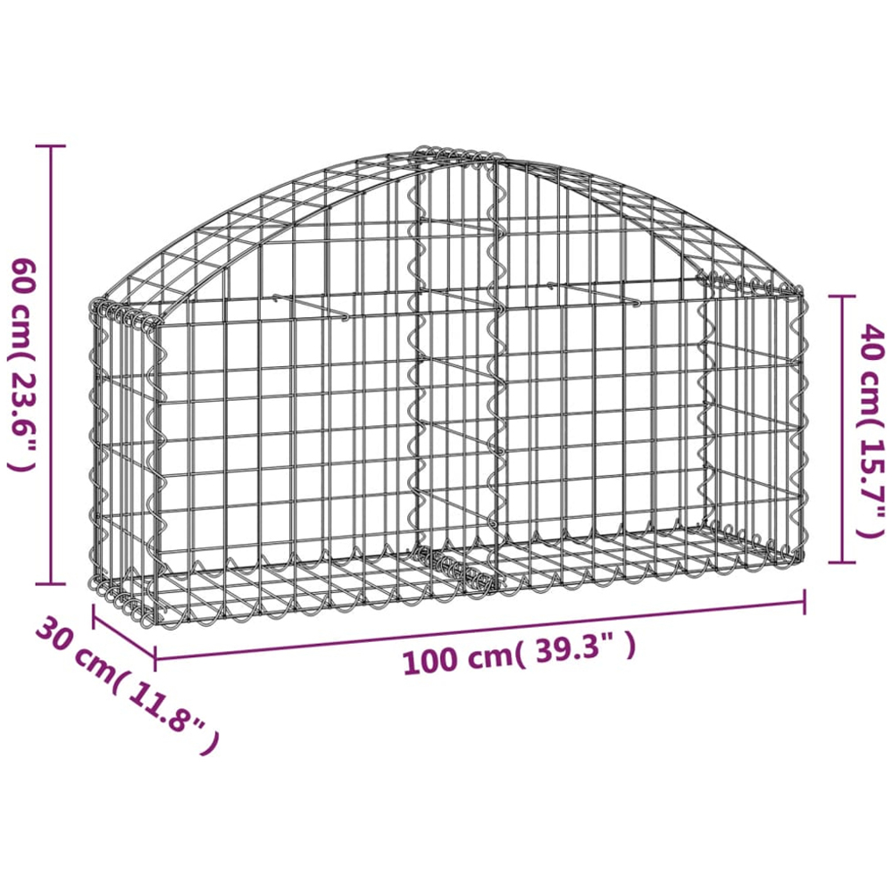 vidaXL Silver Galvanised Iron Arched Gabion Basket 40/60 x 30 x 100cm Image 4