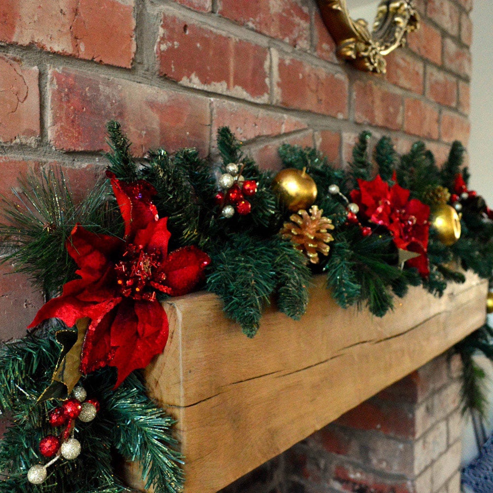 Premier Deluxe Christmas Garland with Red and Gold Poinsettia 180cm Image 5