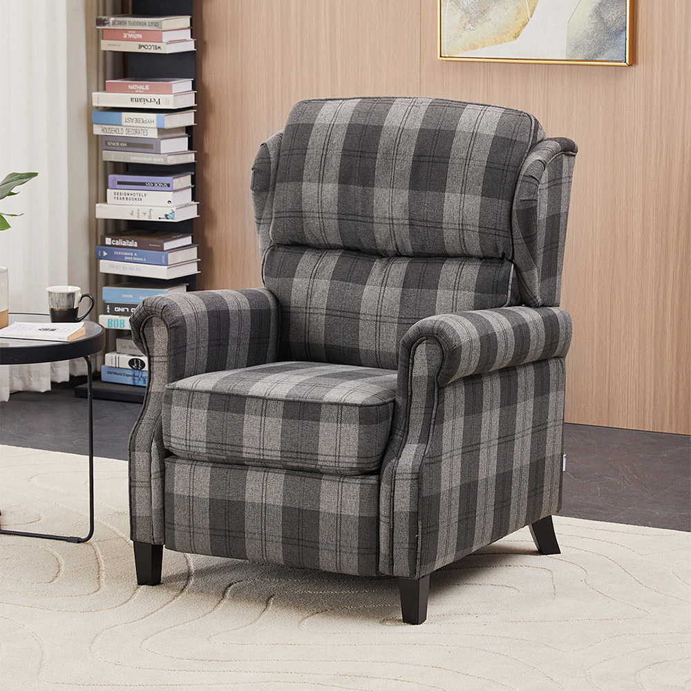 Living and Home Grey and Black Checkered Linen Upholstered Adjustable Recliner Chair Image 7