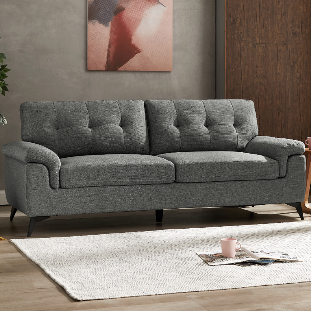 Home Detail Dylan 3 Seater Dark Grey Linen Sofa Image 1
