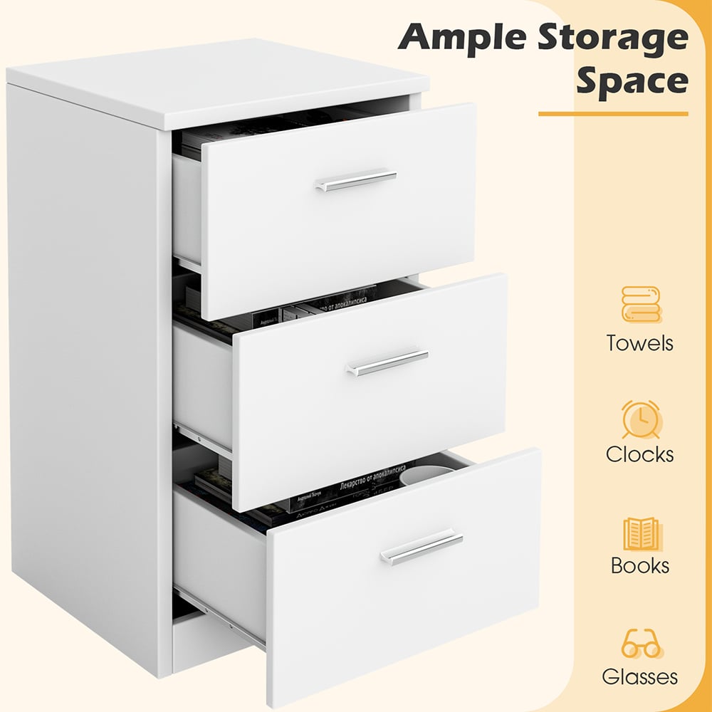 Costway 3 Drawer White Bedside Table Image 8