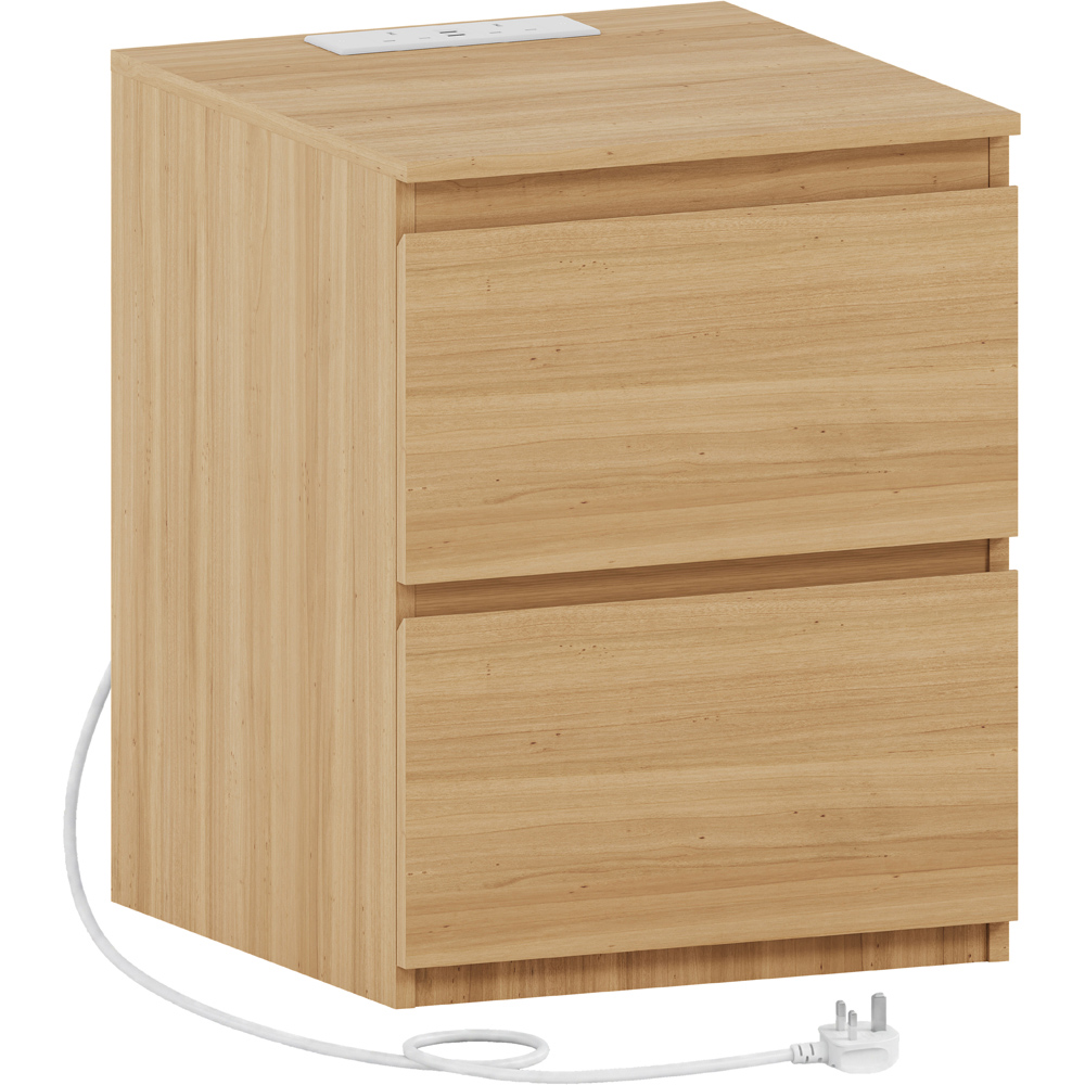 VIDA DESIGNS Denver 2 Drawer Pine Large Bedside Chest with Power Outlet Image 2