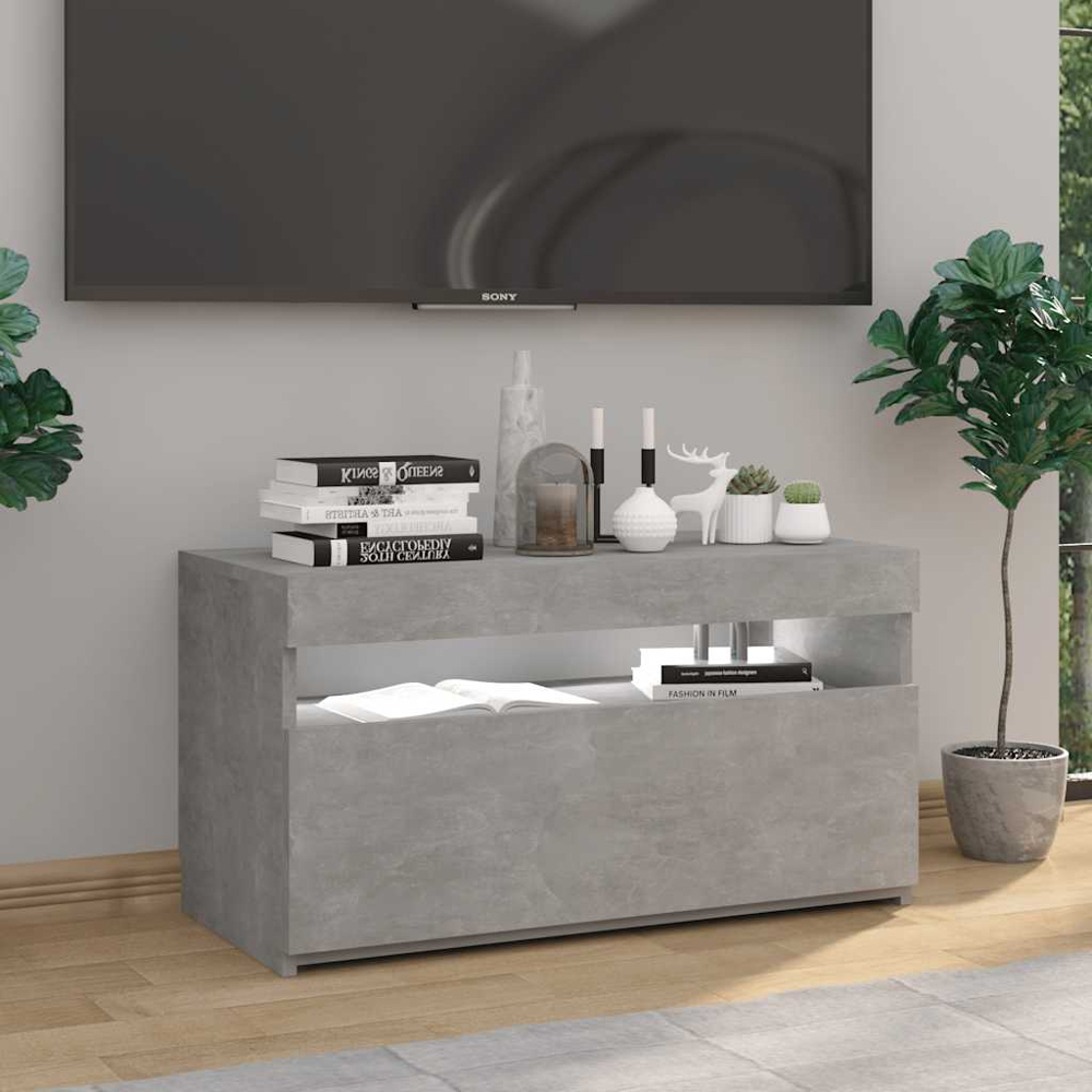 vidaXL Single Door Single Shelf Concrete Grey TV Cabinet with LED Lights Image 7
