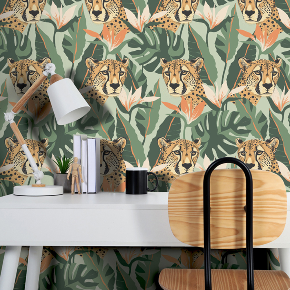 Arthouse Jungle Leopard Light Green Wallpaper Image 5