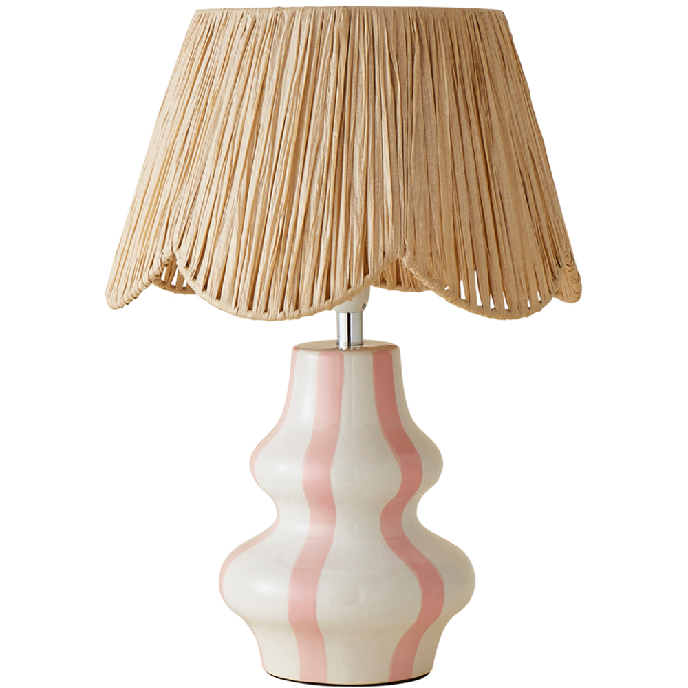 ValueLights Perrie Raffia Lamp Shade Ceramic Pink Stripe LED Table Lamp Image 1
