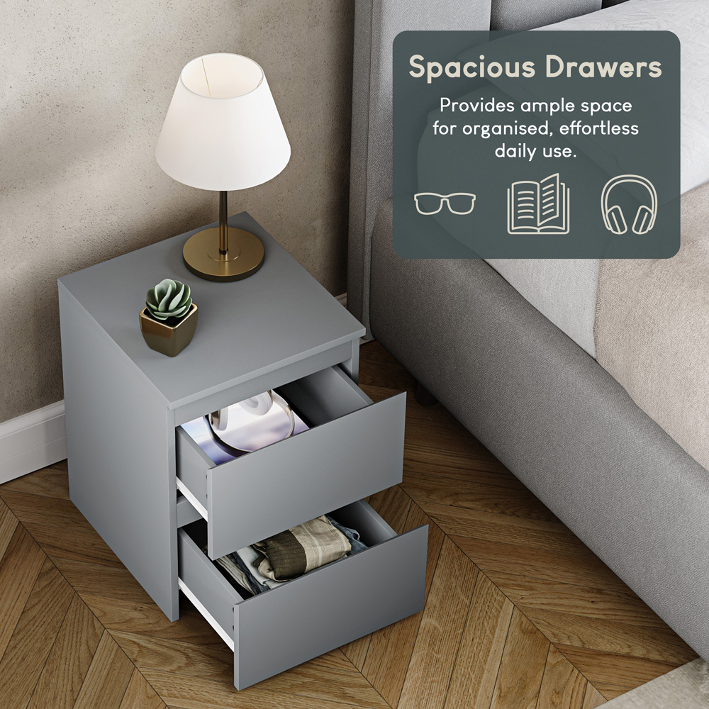 VIDA DESIGNS Denver 2 Drawer Grey Bedside Cabinet Set of 2 Image 7