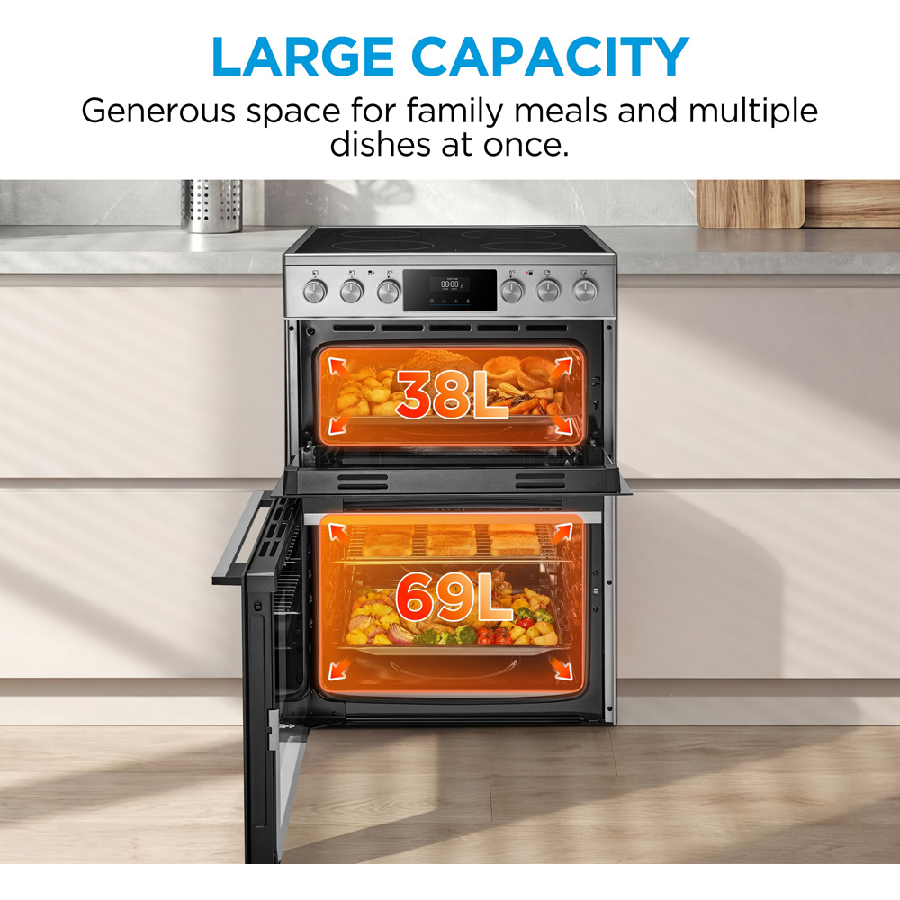Midea MFO24EME4R118-SS Stainless Steel 60cm Double Oven Freestanding Cooker with Ceramic Hob Image 8