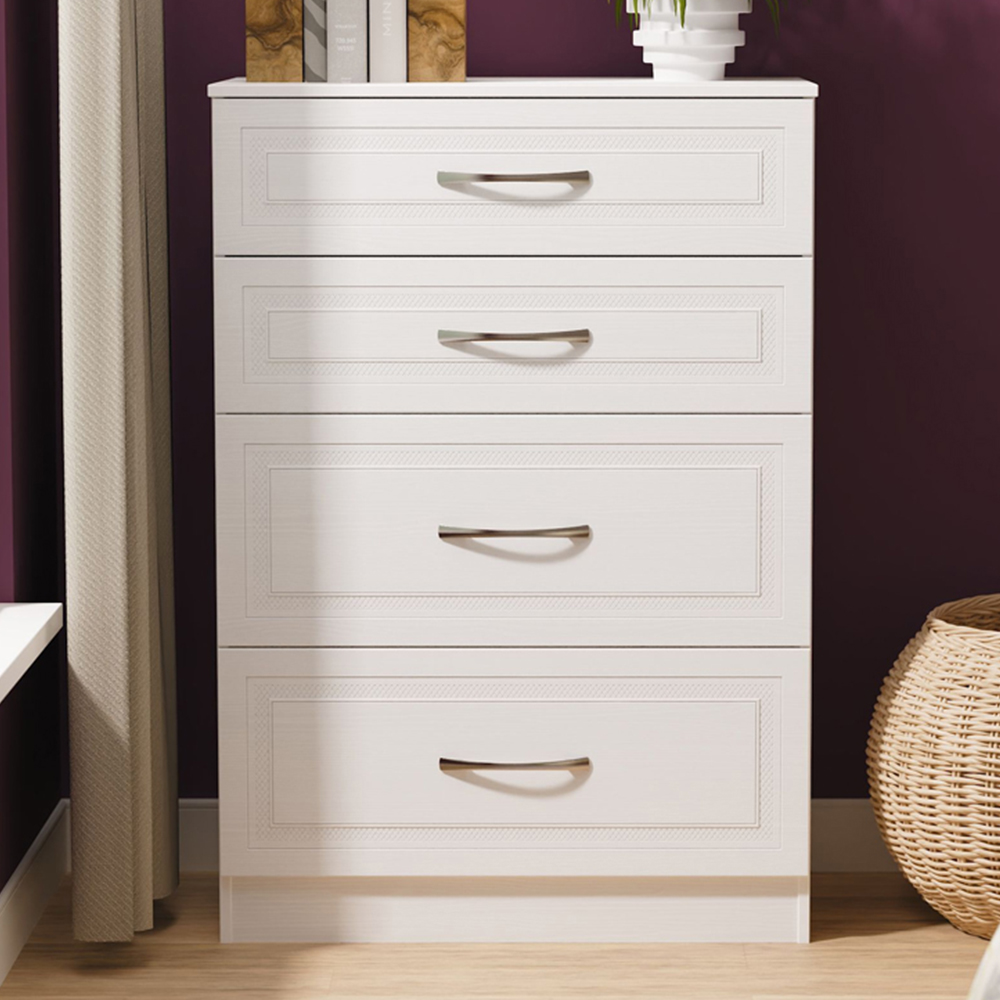 Crowndale Dorset 4 Drawer Signature White Deep Chest of Drawers Ready Assembled Image 1