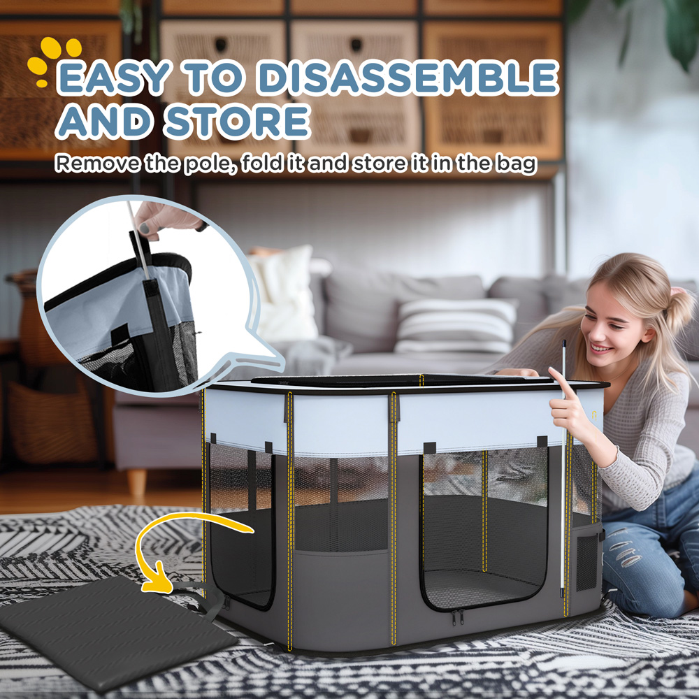 PawHut Grey Portable Small Animal Playpen Large Image 6