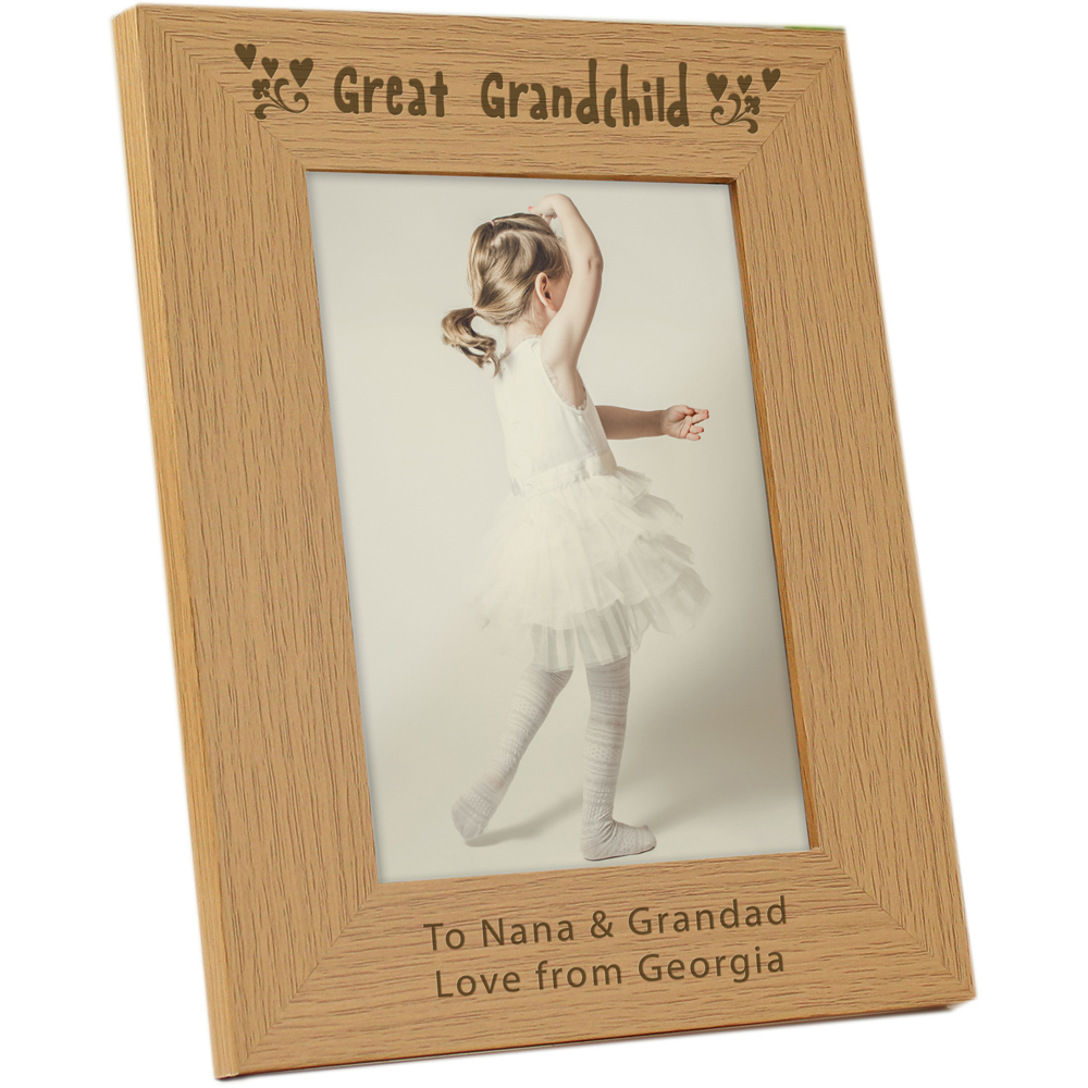 Personalised Memento Great Grandchild Oak Finish Photo Frame 5 x 7inch Image 1