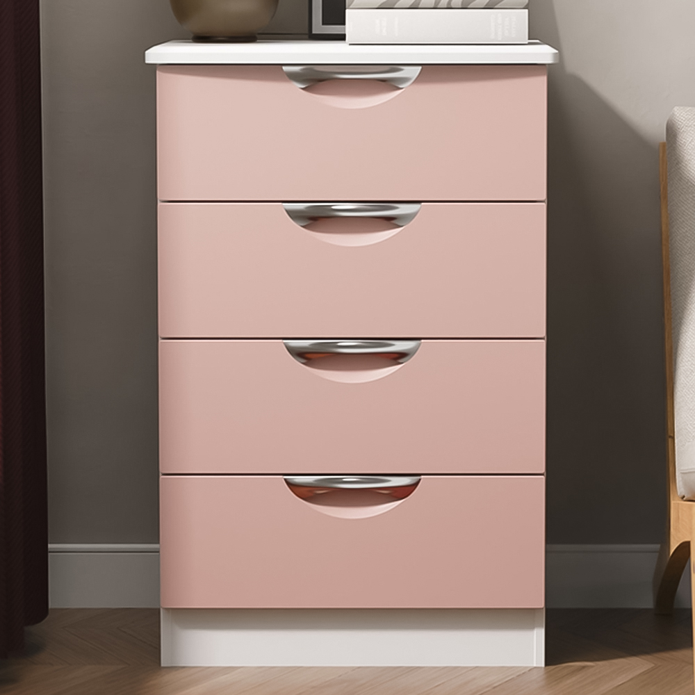 Crowndale Camden 4 Drawer Kobe Pink and White Midi Chest of Drawers Ready Assembled Image 1