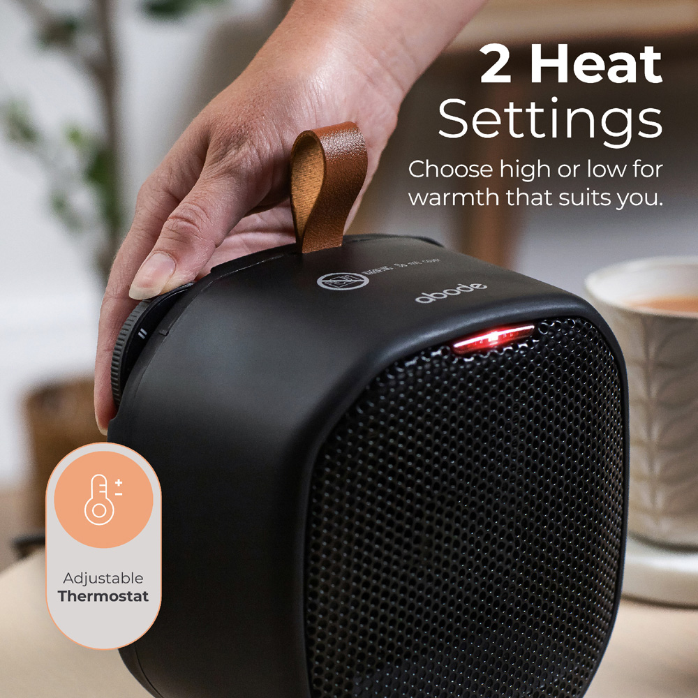 Abode ADTH1002B Black Compact Ceramic Heater with Faux Leather Handle 1400W Image 9