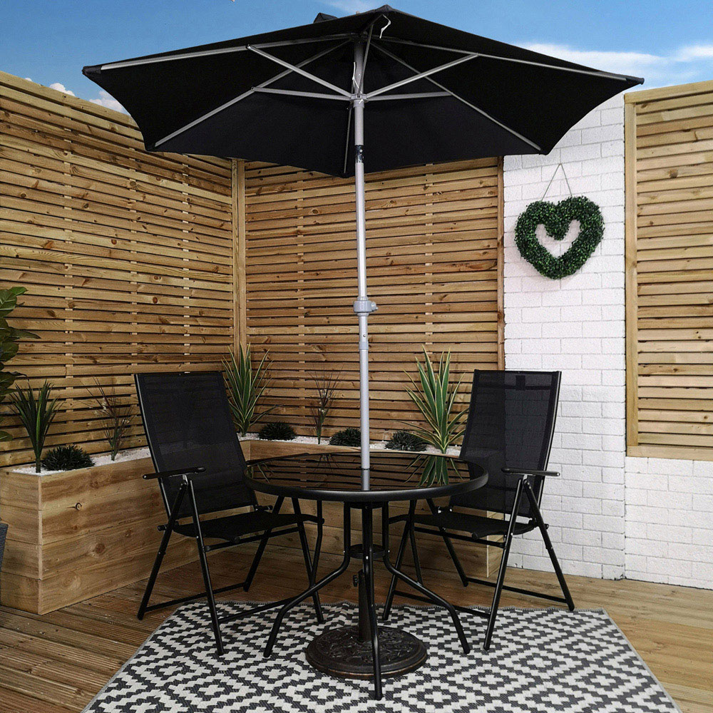 Samuel Alexander 2 Seater Round Outdoor Recliner Dining Set with Black Parasol Image 1