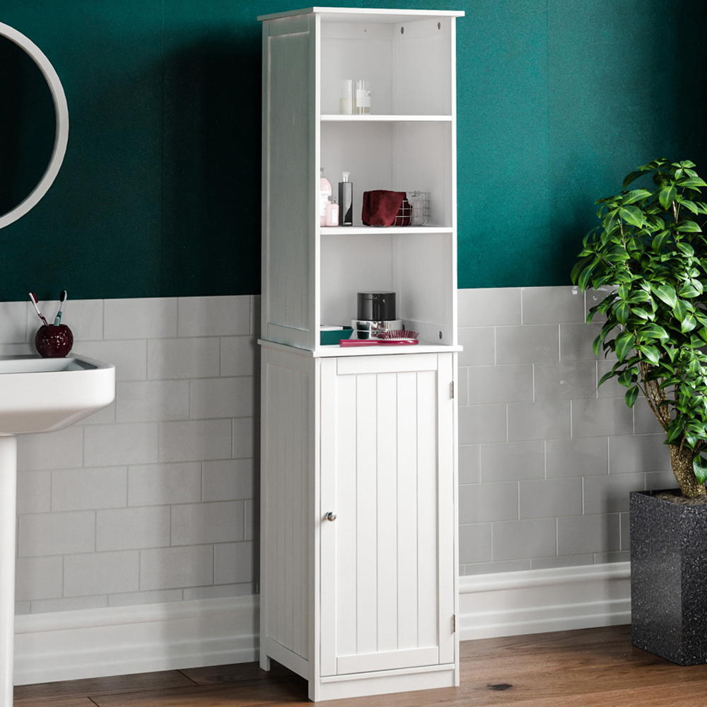 Lassic Bath Vida Priano White Single Door 3 Shelf Tall Floor Cabinet Image 1