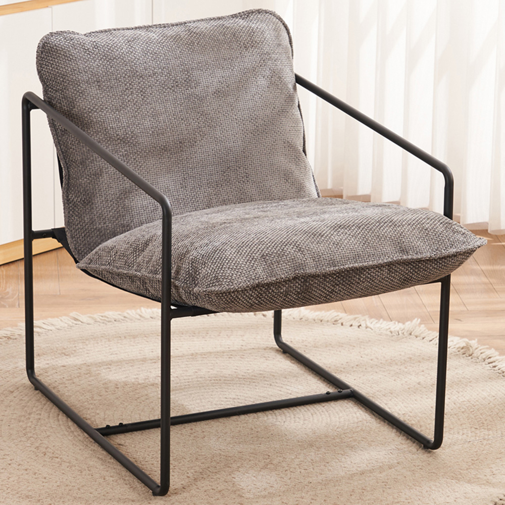 Seconique Tivoli Grey Fabric and Black Metal Accent Chair Image 1