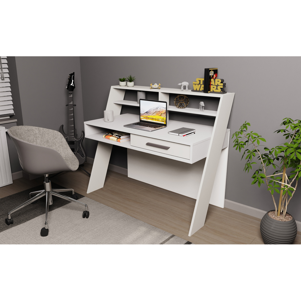 Decorotika Soho Single Drawer 5 Shelf Computer Desk White Image 5