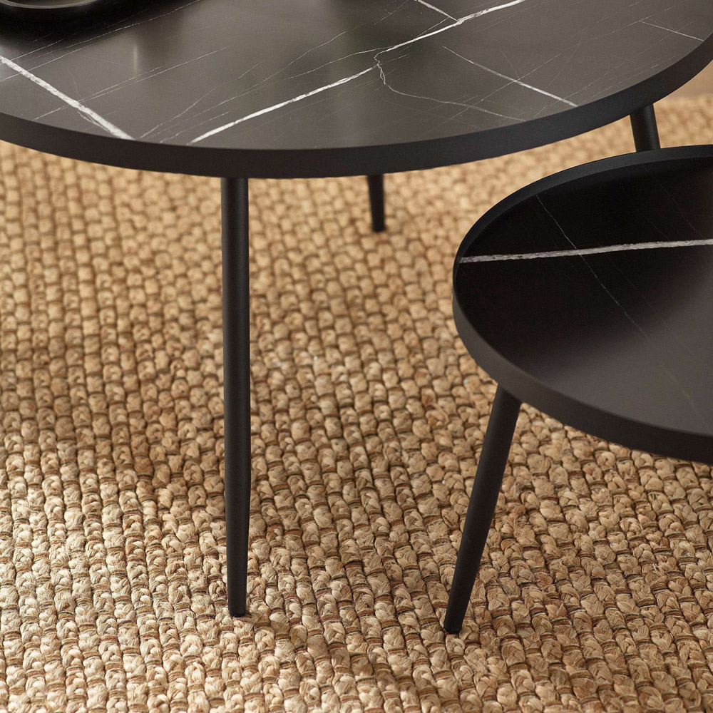Julian Bowen Nolan Black Marble Effect Round Nest of Tables Set of 2 Image 6