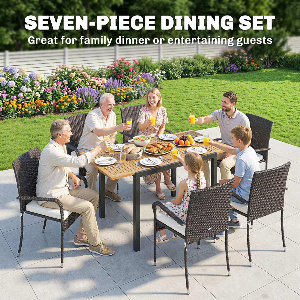 Outsunny 6 Seater Rattan Garden Furniture Set Cream Image 4