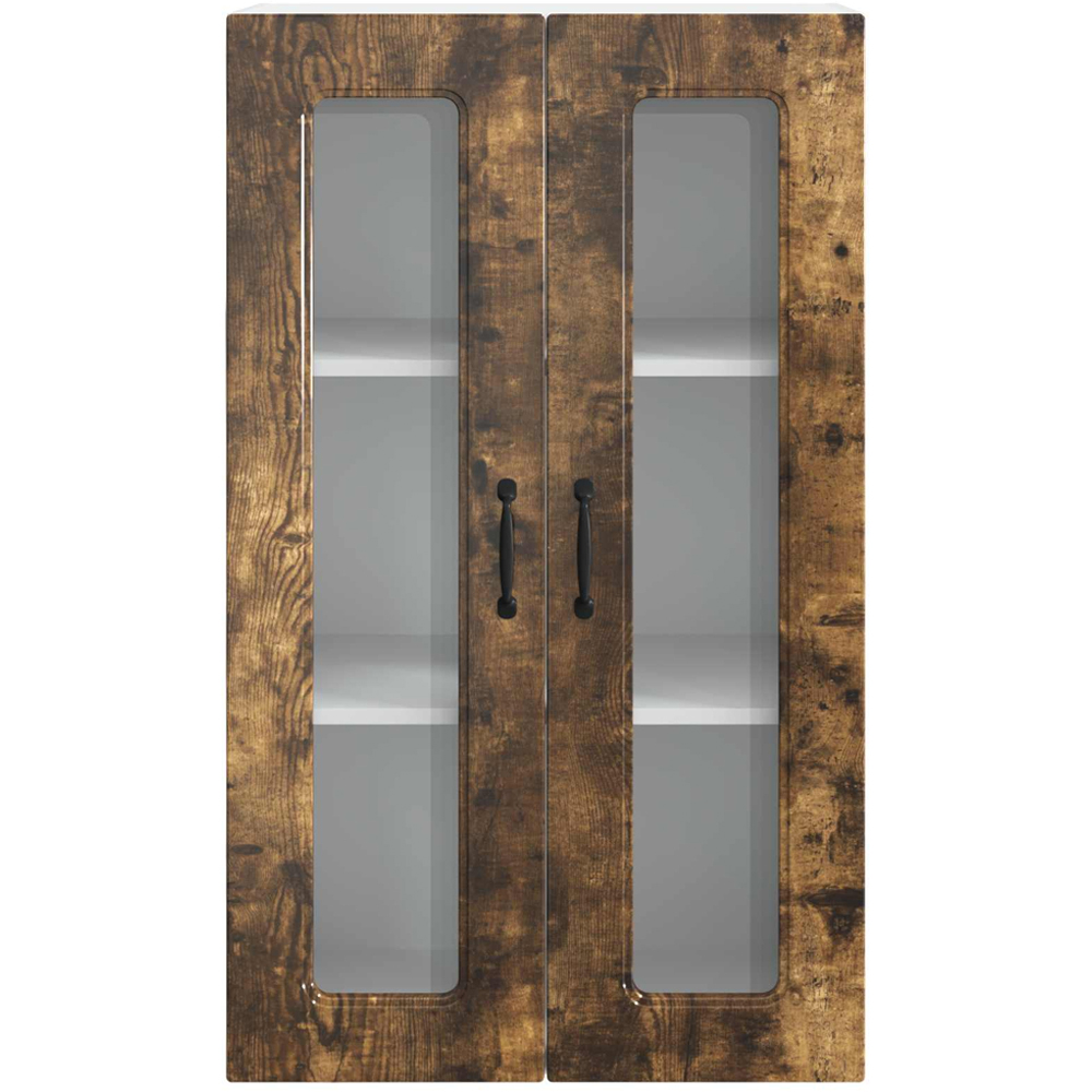 vidaXL 2 Glass Door Smoked Oak Kitchen Wall Cabinet Image 4