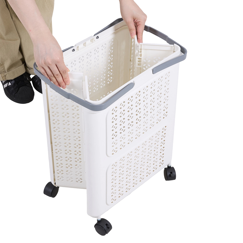 Living and Home White Foldable Rolling Laundry Basket with Wheels 41 x 31 x 55cm Image 6