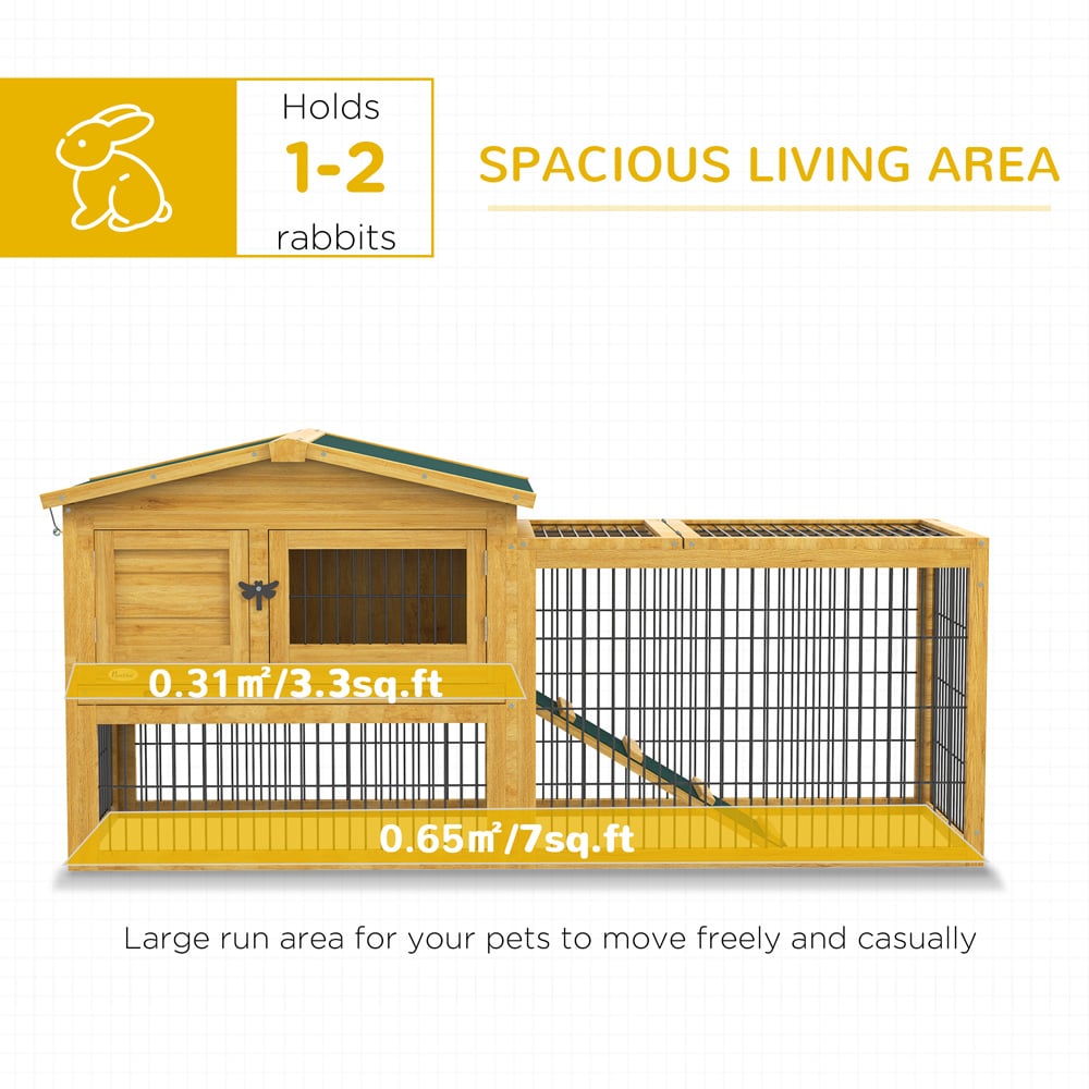 PawHut Yellow Wooden 2 Tier Rabbit Hutch with Ladder Image 3