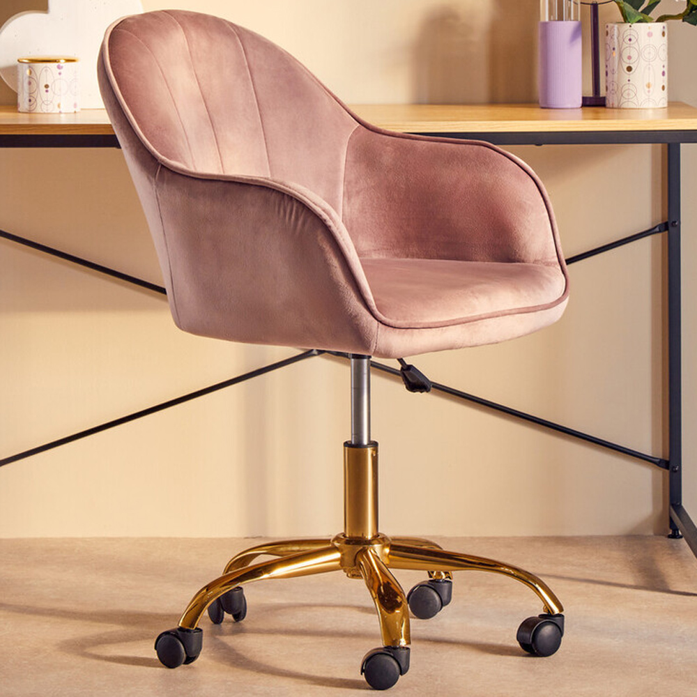 Interiors by Premier Brent Pink and Gold Swivel Home Office Chair Image 1