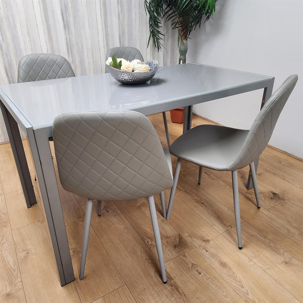 Portland Leather and Glass 4 Seater Dining Set Grey Image 4