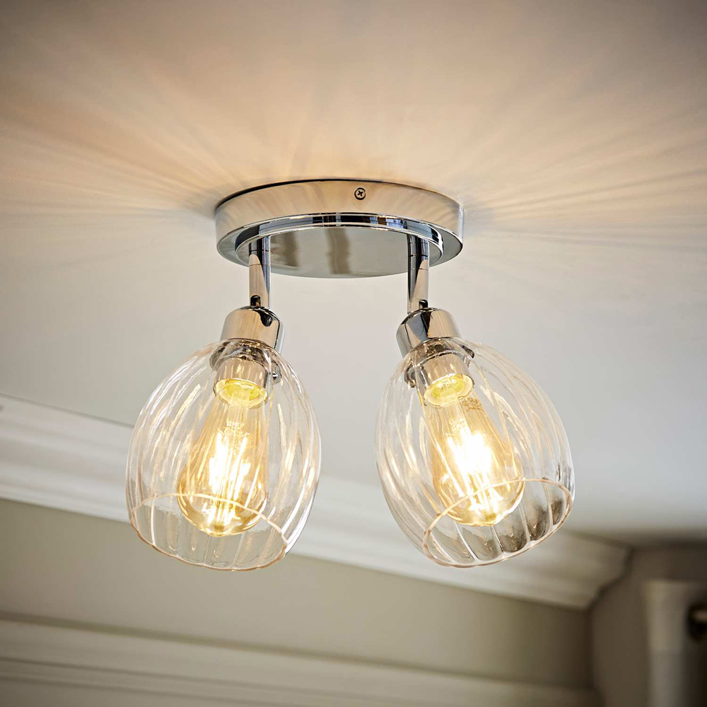 ValueLights Cheltenham Ribbed Shades 2 Way Chrome Adjustable Ceiling Spotlight with Bulbs Image 6