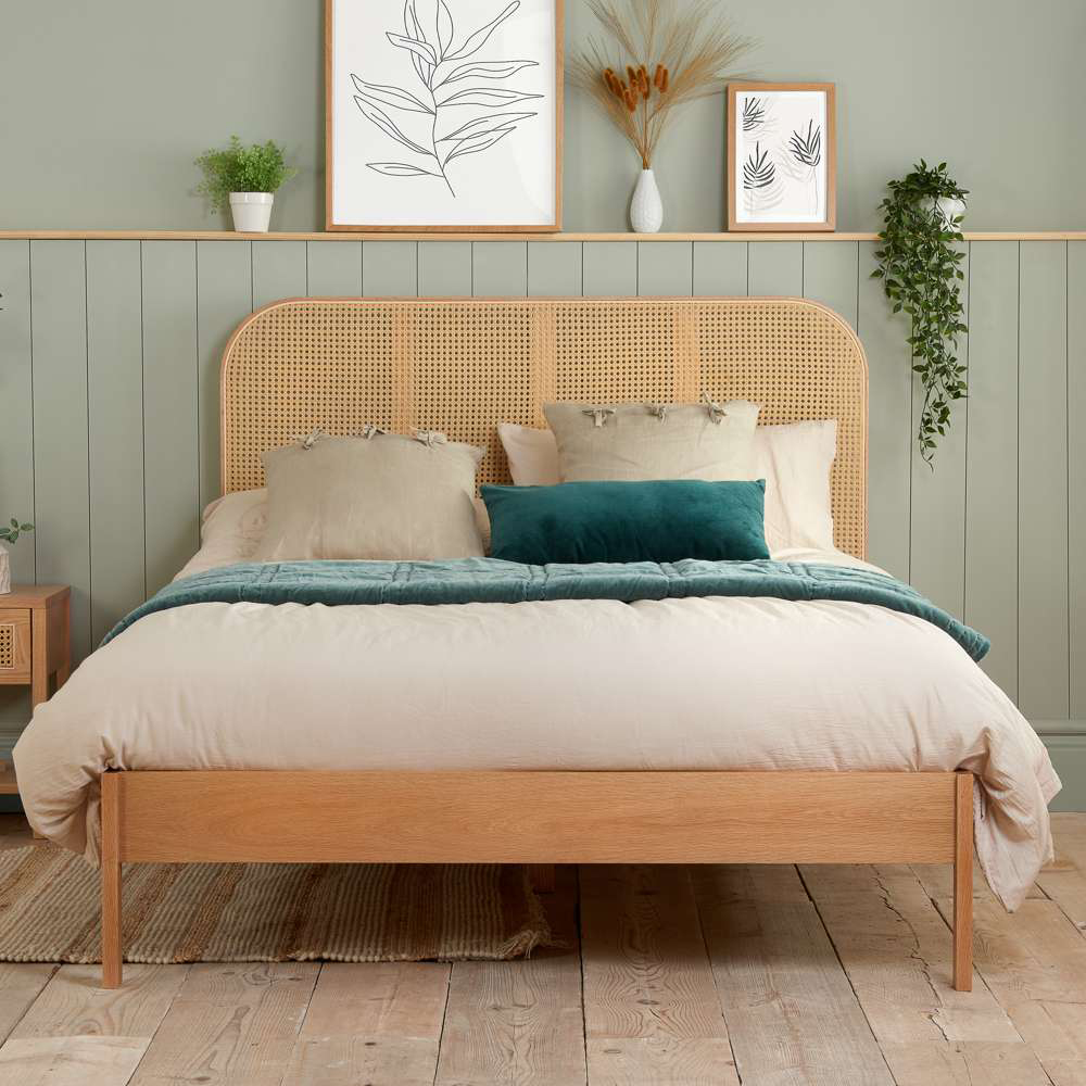 Birlea Margot King Size Oak Bed with Rattan Headboard Image 6
