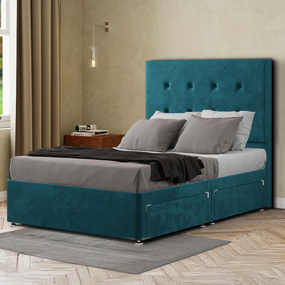 Portland Darlington Super King Size Emerald Plush Divan Bed with 2 Drawers and Headboard Image 1
