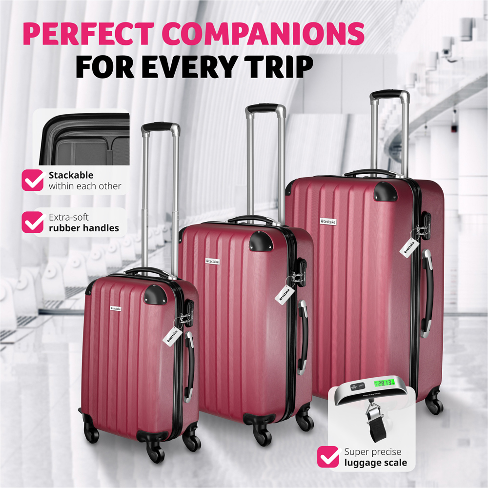 Tectake Set of 3 Burgundy Hard Shell Travel Suitcase Set Image 5