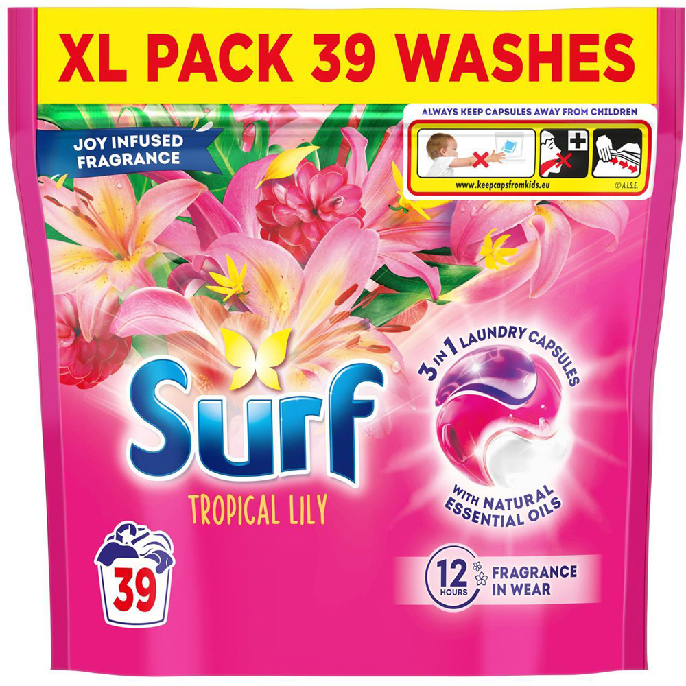 Surf 3-in-1 Tropical Lily Washing Capsules XL 39 Washes 3 Pack Image 4