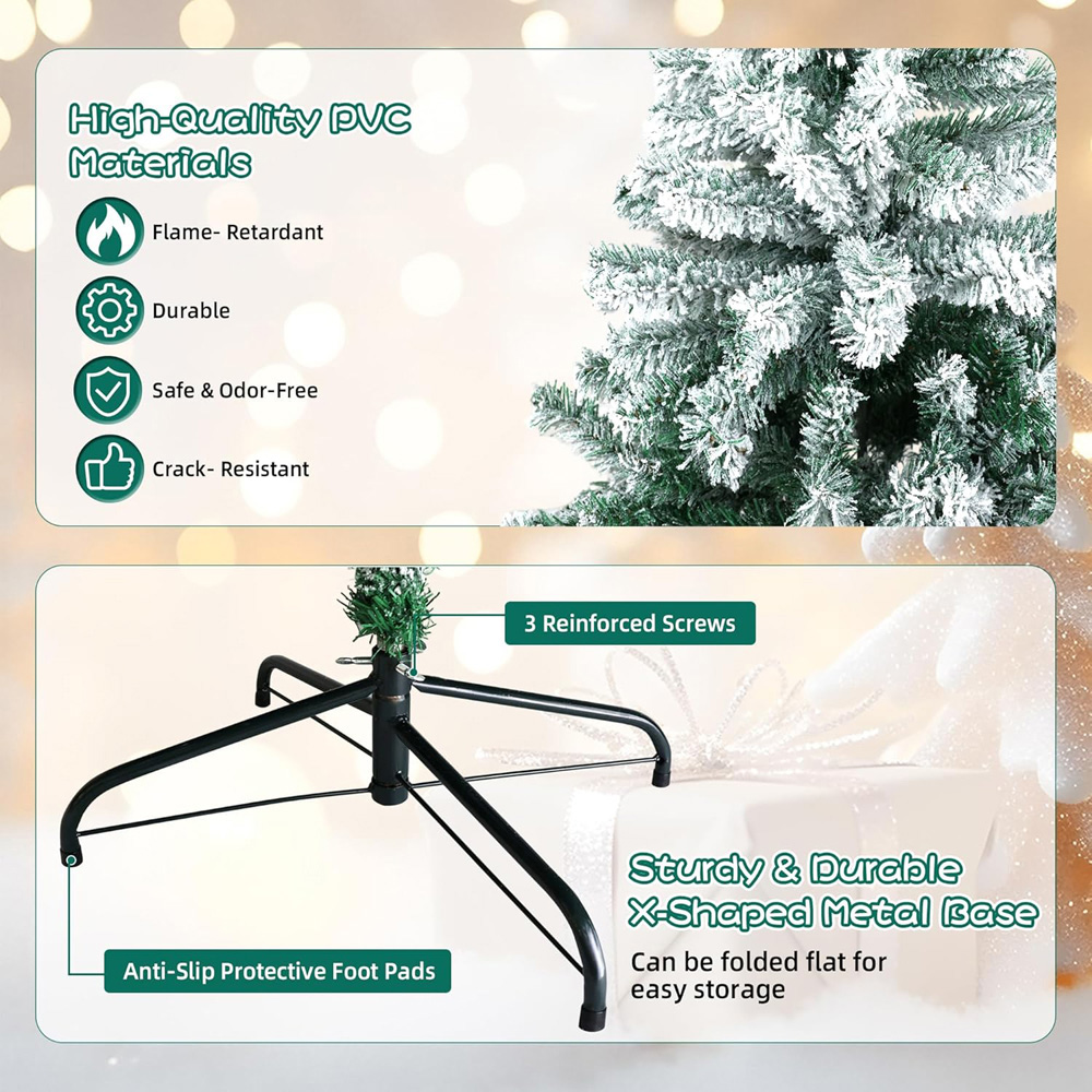 Alivio Snow Flocked Artificial Christmas Tree with Solid Metal Stand 6ft Image 4